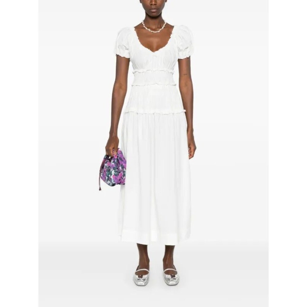 DOEN Leanne Women’s Cotton Scoop Neck Smocked Midi Dress size S NWT Salt White - Picture 2 of 12